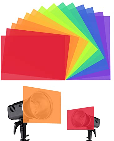 Correction Gel Light Filter, 14 Pack Colored Overlays Transparency Color Film for Photo Studio Light Video Photography Strobe, 7 Assorted Colors(29.7x21cm)