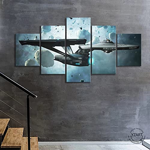 Wondbeau Impression sur Toile Cinq Tableaux Consécutifs Décoration De Maison Moderne Peinture 5 Panneaux Abstraits Modulaire Poster avec Cadre L/150cm×80cm Star Trek,Vaisseau Spatial