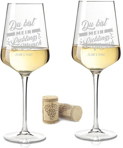 GRAVURZEILE gravierte Leonardo Weingläser im Set - Du bist mein Lieblingsmensch - Personalisiert mit Namen - Geschenk für Freunde Paare Familie - für Sie & Ihn - Farbe: Puccini