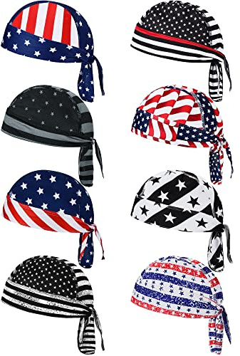 Foaincore 8 Pack Do Rags for Men(Classic Color,American Flag Style)