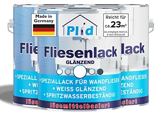Plid® Peinture Carrelage Salle de Bain & Cuisine – Blanc Brillant 2,25 L – Résistant à l'humidité – Peindre & Vernir Carrelage Intérieur/Lavable – Séchage Rapide – Cuisine, Salle de Bain – Fabriqué