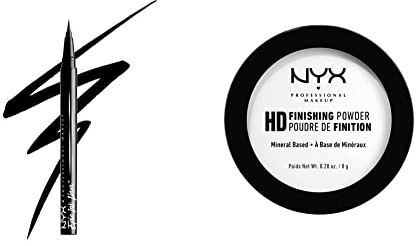 NYX Professional Makeup Epic Ink Eye Liner, Filzstift & High Definition Finishing Powder, Gepresstes Puder, Perfektionierte Haut, Mattes Finish, Ölabsorbierend, Vegane Formel, Farbton: Translucent