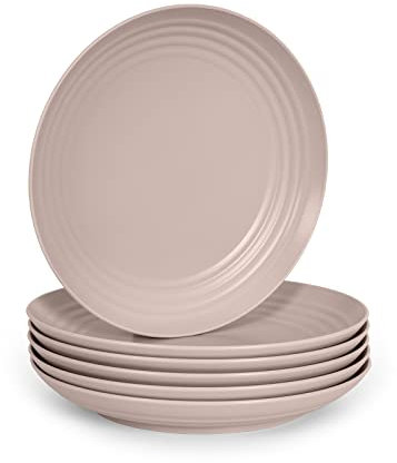 Juego de 6 Platos de Plastico Duro Reutilizables e Irrompibles para Fiestas y Eventos. Classic Marrón (Llanos 22 cm)