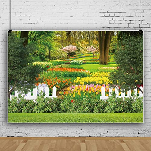 Bovlleetd 300x250cm Frühling Landschaft Hintergrund natürliche Landschaft Fotografie Hintergrund Park Blume Straße Garten Hintergrund Geburtstag Hochzeit Party Dekoration Banner für Boudoir Dekor