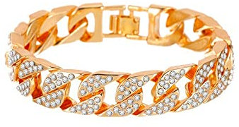 TTPSRY Iced Out Cuban Link Armband Damen Panzerkette Schwer Glieder Chain Armkette mit Zirkonia Hip Hop Rapper Modeschmuck Armband (Gold)
