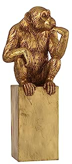 J-Line Großer AFFE auf Sockel Poly Figur Skulptur Gold H 39 cm