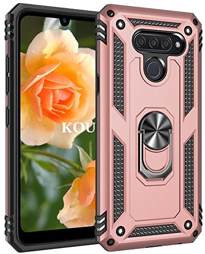 KOUYI Kompatibel mit LG K50/Q60 Hülle, Handyhülle Cover TPU Magnetische Bumper Stoßdämpfung Schutzhülle Stoßfest Cover Case mit 360 Grad Drehbar Ringhalter für LG K50/Q60 (Roségold)