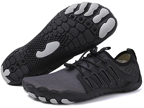FELOVE Chaussures Courir Plage Plongée / Surf Rock / Snorkeling, / Pieds Nus, Pantoufles, Chaussures de Yoga pour Hommes et Femmes, Neopre éponge Sole Chaussures de Plage A818 Noir 43 EU