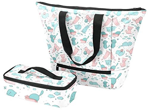 Bolsa grande y lonchera para gatitos y bolsas aislantes para viajes, trabajo, escuela, multicolor, Talla Unica