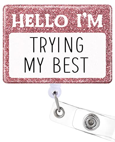Plifal Ausweishalter, einziehbar, mit Ausweisclip für Krankenschwester, Krankenpflege, Namensschild, Karte, lustig, Hello I'm Trying My Best Nursing Student Lehrer Arzt RN LPN Medizinischer Assistent