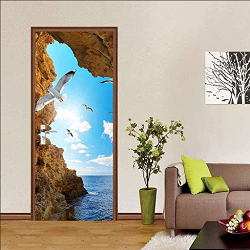 Generic - Sticker Porte Paysage D'Océan De Montagne Bleue 88 x 200 cm - Autocollant Porte Trompe L'Œil - Imperméable Amovible - Salon, Cuisine