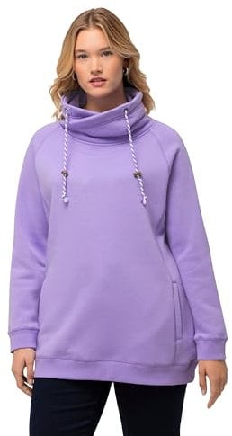 Ulla Popken Damen Sweatshirt, weiter Stehkragen, Taschen, Raglan-Langarm, blau, 66/68