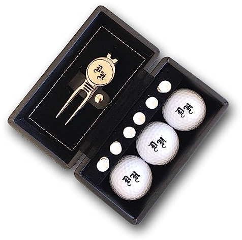 Golfball Set mit Gravur Initialen personalisiert 3 Wilson Golfbälle Pitchgabel und 6 Tees Geschenkbox schwarz Wunschtext Geschenk Golfer/in (Set mit 3 Wilson Duo Soft Bällen)