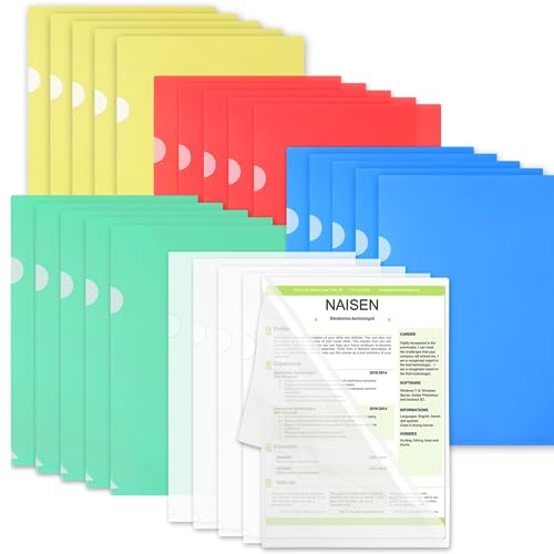 25 Stück Aktenhüllen -Tikplus Bunte Klarsichthüllen A4 Seitlich Offen, Stark 160µ Plastik Sichthüllen für Aufbewahrung von Papier, 5 Farben Dokumenten Mappen ordner für Büro Schule
