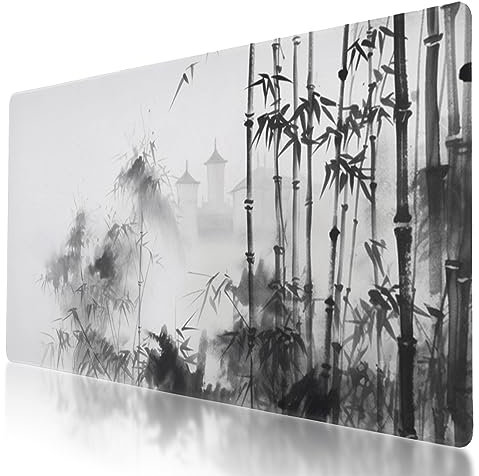 Tapis de souris de jeu imprimé bambou grande taille 90 x 40,6 cm, bords cousus, base antidérapante, surface imperméable