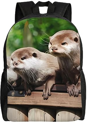 WiNwon Niedlicher Otter Rucksack Frauen Großer Reiserucksack Herren Wanderrucksack Casual Daypack Leichte Laptoptasche, Schwarz , One size