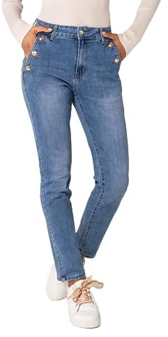 Nina Carter P216 Mom Jeans pour femme, taille haute, stretch, aspect usé