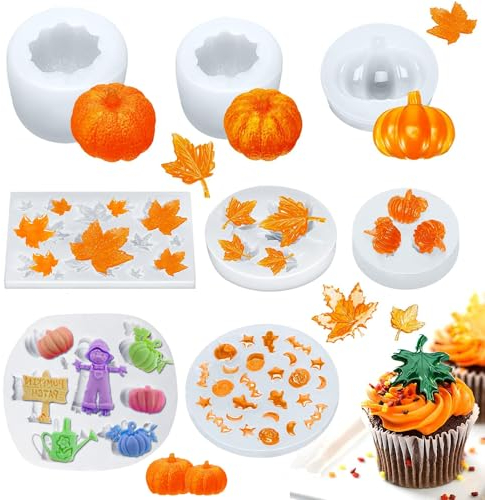 8 Stück Silikonformen Gießformen Herbst,3D Kürbis Silikonform Kerzen,Kürbis Epoxidform,silikon gießform kürbis,Ahornblatt Harz Formen,für Herbsternte,Halloween,Thanksgiving DIY Basteln Dekoration
