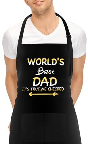 FunChaos Grillschürze für Männer, Beste Papa der Welt, Verstellbare Schwarze Schürze mit 2 Taschen, Personalisierte Schürze für Männer, Vater, Ehemann, Freund, Großvater (Wasserabweisend)