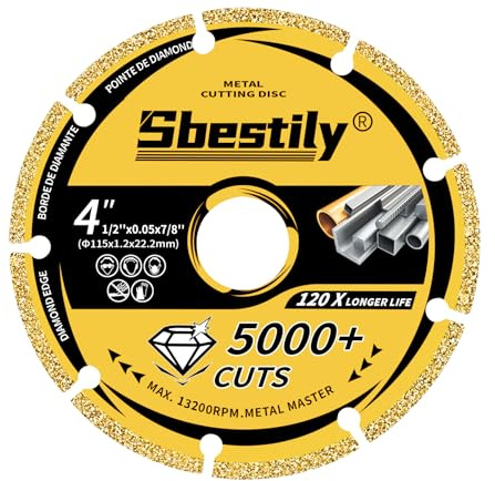 Sbestily 115mm Diamond Carbide Cut Off Wheel Cutting Disc for Metal Grinder | 22.23mm Bore Multi-Material Blade for Steel, Rebar & Cast Iron. Long Life Disc Cutter Blade for Angle Grinder with 5000+ Cuts