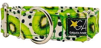 Galguita Amelie Martingale Hundehalsband, Kiwis, 3 cm breit, Größe M (30-39 cm Umfang)