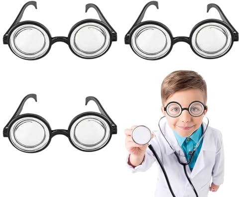EUPSIIU 3 Pezzi Glasses Nerd Occhiali di Plastica Wizard Rotondo Cornice per Occhiali Divertenti Rotondi Spessi da Mago Retrò da Travestimento Accessori per Costume per Adulti(Nero)