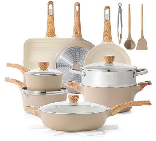 SENSARTE Ceramic Cookware Sets, Pots and Pans Set Nonstick, 20-Piece Induction Cookware, Non-toxic Healthy Non Stick Kitchen Cooking Set with Stay-Cool Handles, PFAS PTFE PFOA PFOS Free