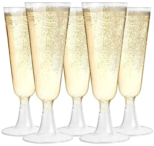 MATANA 96 Premium Plastic Champagne Flutes, 150ml / 5oz - Cocktail Glasses, Reusable Prosecco Glasses, Wine Cups - Plastic Flutes for Parties, Weddings, Birthdays, Picnic