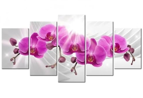 Diamond Painting 5 Teilig Groß XXL Orchidee Rot Diamant Painting Bilder Basteln Erwachsene 225x113cm Diamond Art Painting, DIY Voll Diamant Malerei Stickerei Kreuzstich für Room Decor Wohnwand N-3945