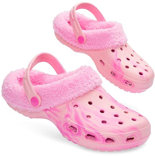 CityComfort Zoccoli Donna, Ciabatte Invernali con Fodera Pile - Regalo Donna (Tinta a Cravatta Rosa, 36 EU)