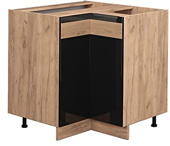 Vicco Eckunterschrank Fame-Line, Schwarz Eiche Hochglanz, 80.5 cm, AP Eiche, zur Kombination mit weiteren Modulen der Fame-Line Serie