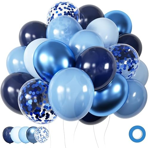 Luftballons Blau 60 Stück 12 zoll, Blaue Ballons Navy Baby Blau Hellblau Latex Luftballons Metallic Konfetti Ballons Set für Junge Mann Geburtstag Baby Shower Hochzeit Jugendweihe Party Deko
