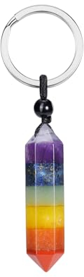 Zysta Edelstein 7 Chakra Schlüsselanhänger Natürlich Heilsteine Schlüsselanhänger Hexagon Anhänger Healing Reiki Energietherapie Glückbringen Keychain für Damen Herren