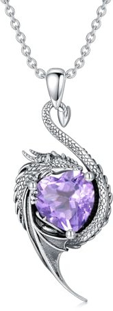 LONAGO Drache Halskette 925 Sterling Silber Schwarzer Drache mit Herzförmigem Geburtsstein Anhänger Halskette für Damen (Juni)