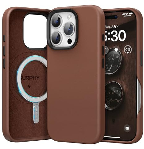 SURPHY Pelle Custodia Magnetica per iPhone 16 Pro (6,3),Custodia in Premium PU Pelle Protettiva Case, Compatibile con MagSafe Accessori,Protezione Completa per iPhone 16 Pro,Marrone