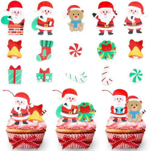 DazzJoy 100 Stück Weihnachten Tortendeko Essbar,Esspapier Tortendeko Weihnachten,Kuchen Deko Essbar,Essbare Cupcake Toppers,Esspapier Weihnachten Deko,Torten Deko Essbar,Muffin Deko Essbar