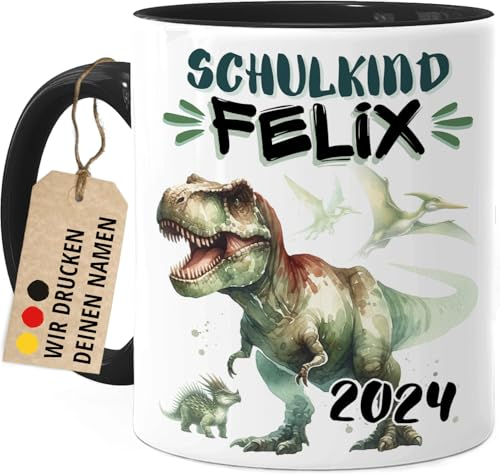 Tassenliebling® Schulkind Tasse personalisiert Junge - Schwarz - Geschenk zur Einschulung - Dino Tasse - Schultüte Füllung - Schulanfang Geschenke - Grundschule Vorschule