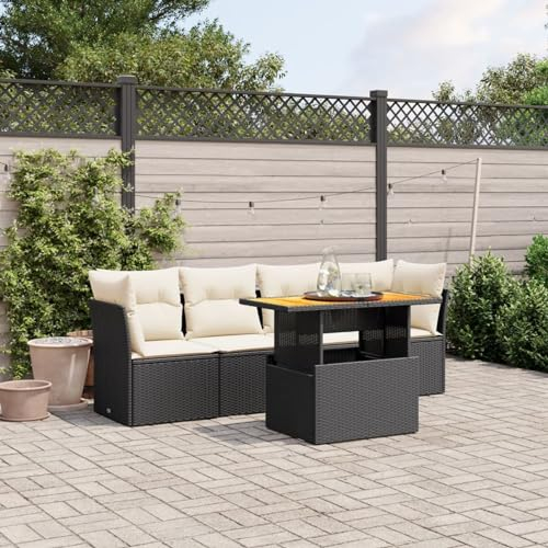 Amorsee Verstellbarer Rattan Gartensofa 4-Sitzer Lounge Sofa Outdoor Balkon Lounge Schwarz PE-Rattan Polyester 55 x 62 x 69 cm