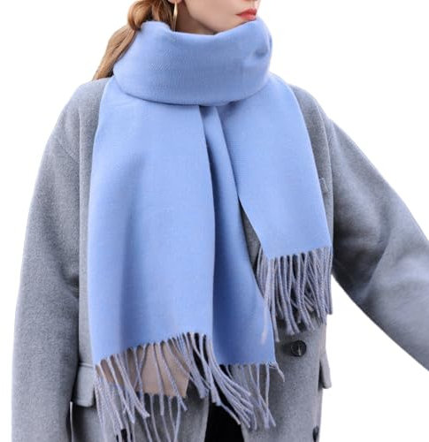 Enwokran Damen Winter Oversized Kaschmir Wendbar Lange Schal - Weich Wraps Groß Karo Fransen Warm für Herbst Winter Hochzeiten Abendkleider (Himmelblau)