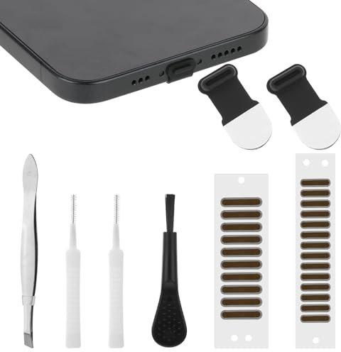 KALIONE 26 Pcs USB C Dust Plug Port Plug Protector Type C Anti Dust Cover Charging Port Cleaner Speaker Cover Dustproof Mesh Stickers with Cleaner Tools Tweezer Cleaning Kit for Charging Port