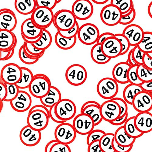 40 Geburtstag Deko Konfetti Verkehrszeichen rot/weiß - Originelle Geburtstagsdeko 40 für einen gelungenen 40 Geburtstag Frauen oder Männer - Tiwoca