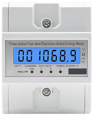 Din Rail 380V 3 Phase 4 Wire Meter Power Consumption Monitor kWh Meter Wattmeter 100A AC 50Hz 60Hz LCD Backlight(3x230V or 400V)