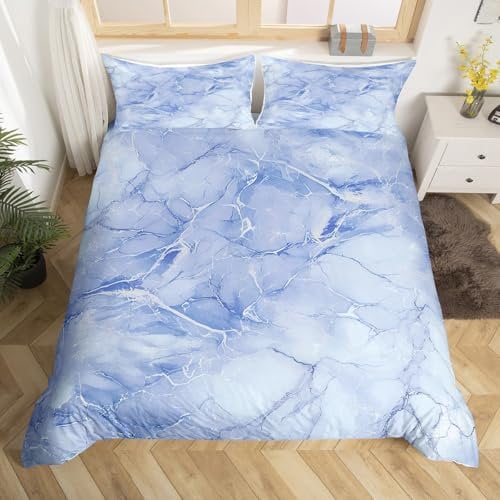 feelingyou Blue Marble Duvet Cover,Kids Watercolor Glitter Bedding Set,Marble Aesthetic Comforter Cover for Boys Girls Room Decor,Abstract Bedspread Cover Single Size with 1 Pillow Case(No Comforter)