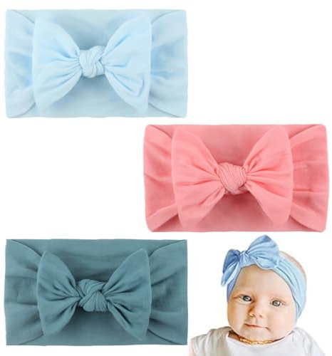 XUZOPIM Pack Of 3 Baby Hair Bands, Newborn Baby Headbands, Fascia Capelli Neonata Cotton Headband, Elastic Hair Ties For Bows, Turban Headband, Accessories For Baby Girls 0-3 Years