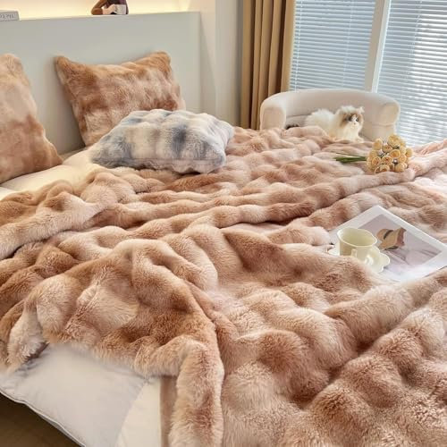 GKXLH, Flauschige Plüschdecke, superweiche Decken, flauschige Überwurfdecke für Bett, gemütlicher Sofaüberwurf, Kaninchen-Kunstfelldecken und Überwürfe, warm, für Bett, Couch, Sofa (180 x 230 cm,