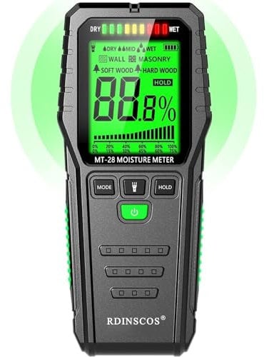RDINSCOS Feuchtigkeitsmessgerät Stiftlose Wand Feuchtigkeitsmessgerät MT28 Feuchtigkeitsmessgerät Wand Mauerwerk mit LCD-Display Feuchtigkeitsmesser für Wände,Holz,Wohnmobile
