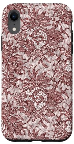 Vintage Maroon Lace, Burgundy Lace with Flowers Case for iPhone XR