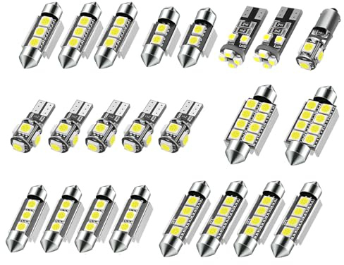 23Pcs T10 Car Led Interior Light Bulbs T10 | Decoding Light 5050 6500K, 8 Models, for Car Vehicle Dome Map Door Trunk License Plate Lights, White
