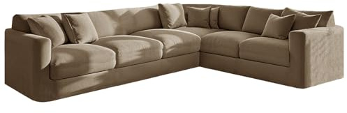 KYJSW Ecksofa üBerzug Stretch Samt (Khaki,Large 6 Seat-3C2 9 PCS) | Sofabezug L Form 1/5/6/7 Sitzer Sofa üBerzug Anti-Rutsch Waschbar Elastischer Sofahusse Für Wohnzimmer