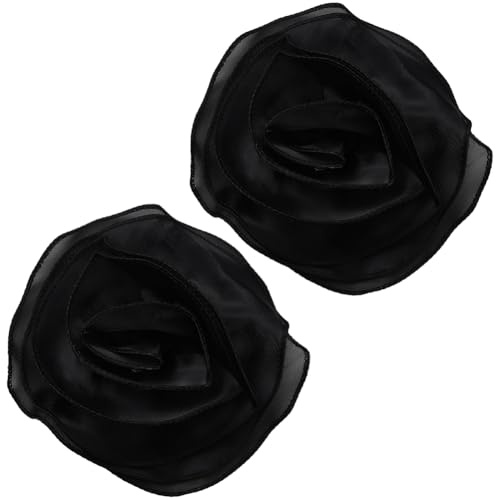 CABODYALS 2 broche de Flor Negra para Solapa, con Forma de Rosa de Organza 3D, En Capas, GRANDES, de Tela de Poliéster Transparente, Aplique Decorativo para Ropa de Mujer, Vestidos, Trajes de Boda, Ac